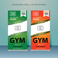 Roll up banner design template, vertical, abstract banner background, standing banner template design.