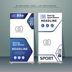 Naklejka premium Roll up banner design template, vertical, abstract banner background, standing banner template design.
