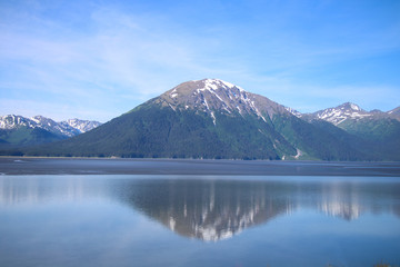Reflection of a Snowcapped Mountain on a Lake in Alaska