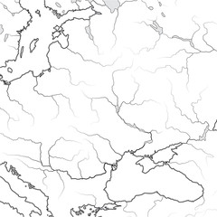 Map of The SLAVIC & BALTIC Lands: Eastern Europe, Kiev Russ, Ukraïne, Moscovia, Scythia, Baltica, Lithuania, Poland, Czechia, Croatia, Yugoslavia, Romania and Hungary. Geographic chart with landscape.