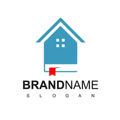 House And Book For Library Logo