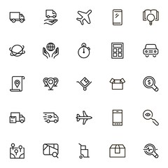 Global delivery line icon set