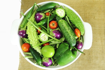 garden fresh mix vegetable in basket top view