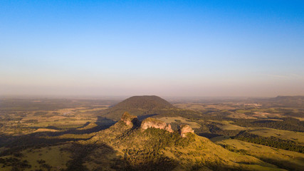 Panoramic with drone of Indian stone in the region of Botucatu. Interior of the state of São Paulo. Brazil.