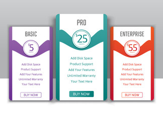 Pricing table in flat design style for your app's websites and applications.Hosting table banner.eps10 