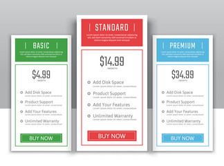 Pricing table in flat design style for your app's websites and applications.Hosting table banner.eps10 