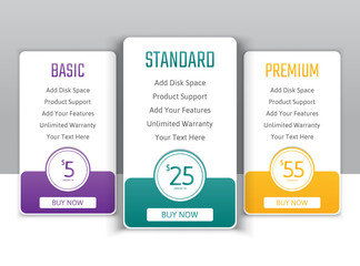 Pricing table in flat design style for your app's websites and applications.Hosting table banner.eps10 