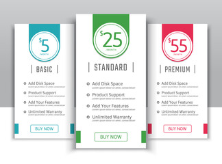 Pricing table in flat design style for your app's websites and applications.Hosting table banner.eps10 