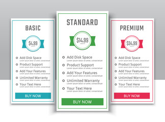 Pricing table in flat design style for your app's websites and applications.Hosting table banner.eps10 