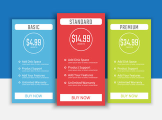 Pricing table in flat design style for your app's websites and applications.Hosting table banner.eps10 