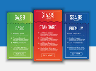 Pricing table in flat design style for your app's websites and applications.Hosting table banner.eps10 