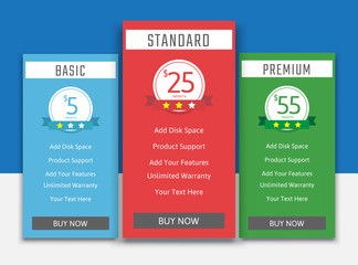 Pricing table in flat design style for your app's websites and applications.Hosting table banner.eps10 