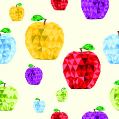 apple low poly flat style, seamless pattern