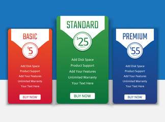 Pricing table in flat design style for your app's websites and applications.Hosting table banner.eps10 