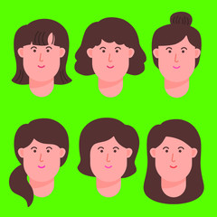 women cartoon avatar face sets in flat style