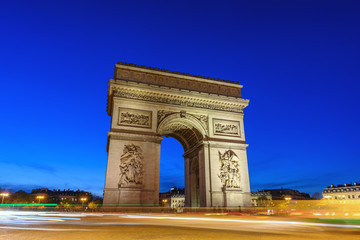 Fototapeta na wymiar Paris France city skyline night at Arc de Triomphe and Champs Elysees