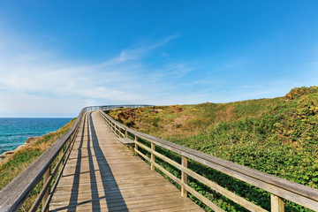 Fototapeta na wymiar wooden walkway along the Bay of Biscay
