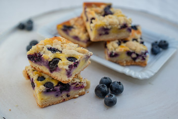 Home made blueberry pie with vanilla streusel