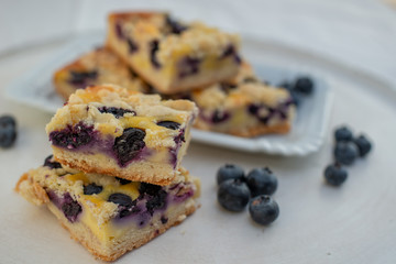 Home made blueberry pie with vanilla streusel
