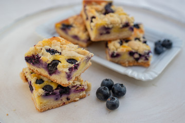 Home made blueberry pie with vanilla streusel