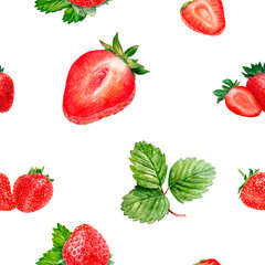 Watercolor hand drawn strawberry isolated seamless pattern.