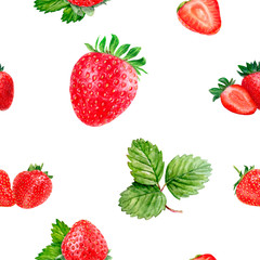 Watercolor hand drawn strawberry isolated seamless pattern.