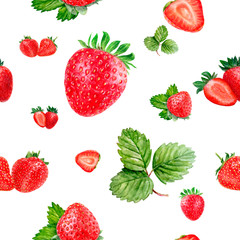 Watercolor hand drawn strawberry isolated seamless pattern.