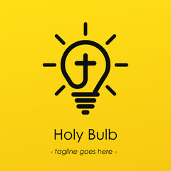 Light bulb symbol logotype with creative idea, cross symbol in light bulb, Cross Bulb vector illustration