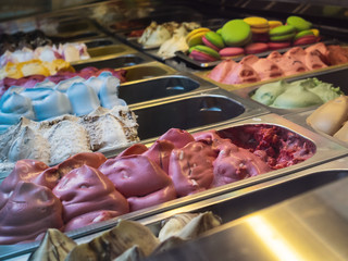 Different types of ice cream on the counter
