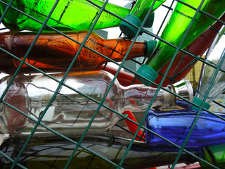 Recycling of glass bottles. Background. Texture.