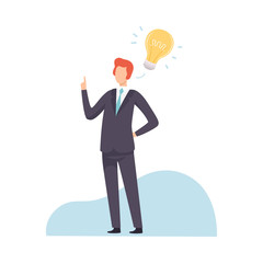 Businessman Having Good Idea, Brainstorming, Innovation, Creativity Concept Vector Illustration