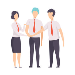 Office Meeting, Business Team Meeting with Their Hands Together, People Working Together in Company, Teamwork, Cooperation, Partnership Vector Illustration