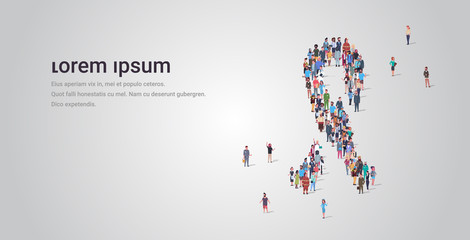 big people group standing together in ribbon shape crowd of different occupation employees breast cancer awareness concept full length horizontal copy space