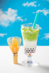 タピオカ抹茶ミルクティー　Black pearl tapioca green tea 