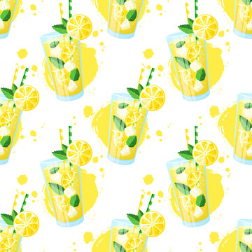 Lemonade seamless pattern. Vector background.