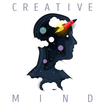 Creative mind concept vector paper cut illustration