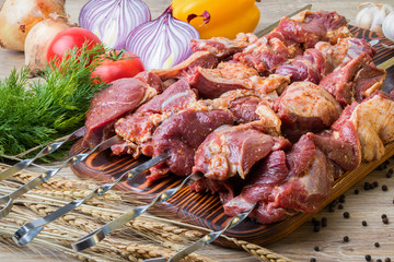 Shashlik. Raw meat with spices for cooking grilled