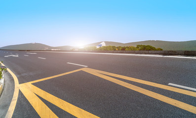 Empty Plaza Floor Bricks and Beautiful Natural Landscape
