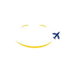 Airplane and smile shape icon logo