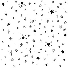 Stars on a white background. Meteoroid, comet, asteroid, stars.Modern Geometric Star Pattern. Vector,Background.Seamless abstract pattern with black stars of different size  on white background