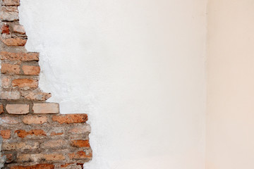 White plaster with old vintage red brick wall banner background