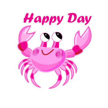 Vector pink crab illustration cartoon image on white background