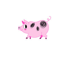 Illustration vector funny pink pig on a white background.