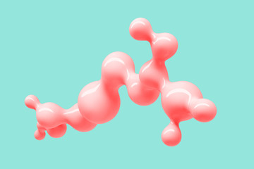 Abstract blue and pink three-dimensional background of many spheres separated from each other and resembling drops 3D illustration 3D rendering