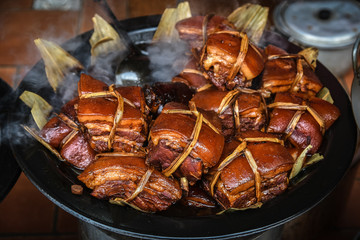 Close up Streaky pork boiled with soy sauce The delicious food of Wuzhen town in China.