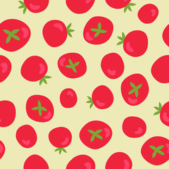 Vector seamless pattern with red tomatoes. Fresh organic food. Vegan, farm, natural food background. Organic ingredient. Eco design illustration. Vector doodle background