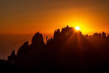 UNESCO World Heritage Site Natural beautiful sunrise landscape of Huangshan mountain scenery ( Yellow mountain ) in Anhui CHINA, It is a best of China major tourist destination.