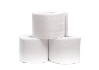 Roll of toilet paper or tissue isolated on white background .