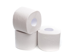Roll of toilet paper or tissue isolated on white background .