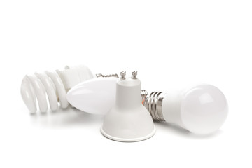 set of LED light bulb New technology isolated on white background, Energy saving electric lamp